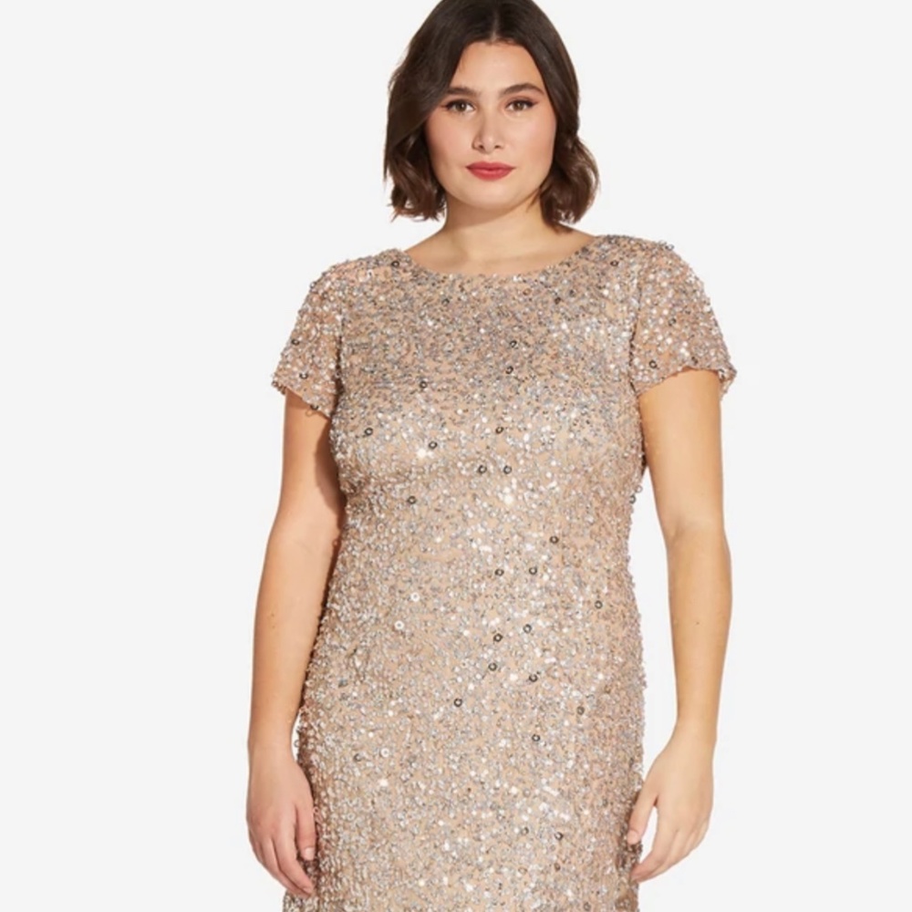 Adrianna Papell Champagne Scoop Back Long Dres